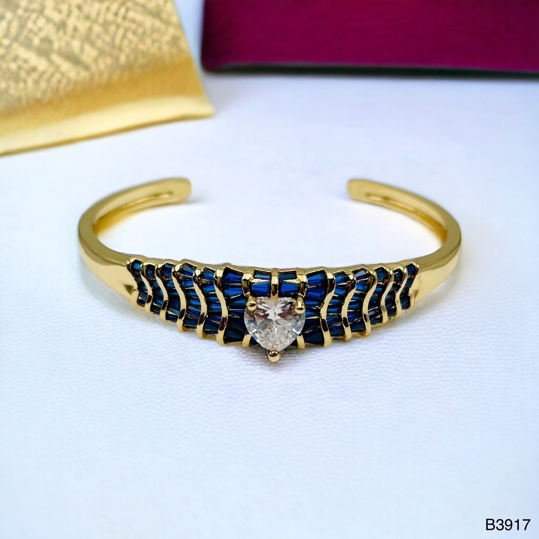Heart Love CZ 18K Gold Anti Tarnish Cuff Kada Bracelet Bulk