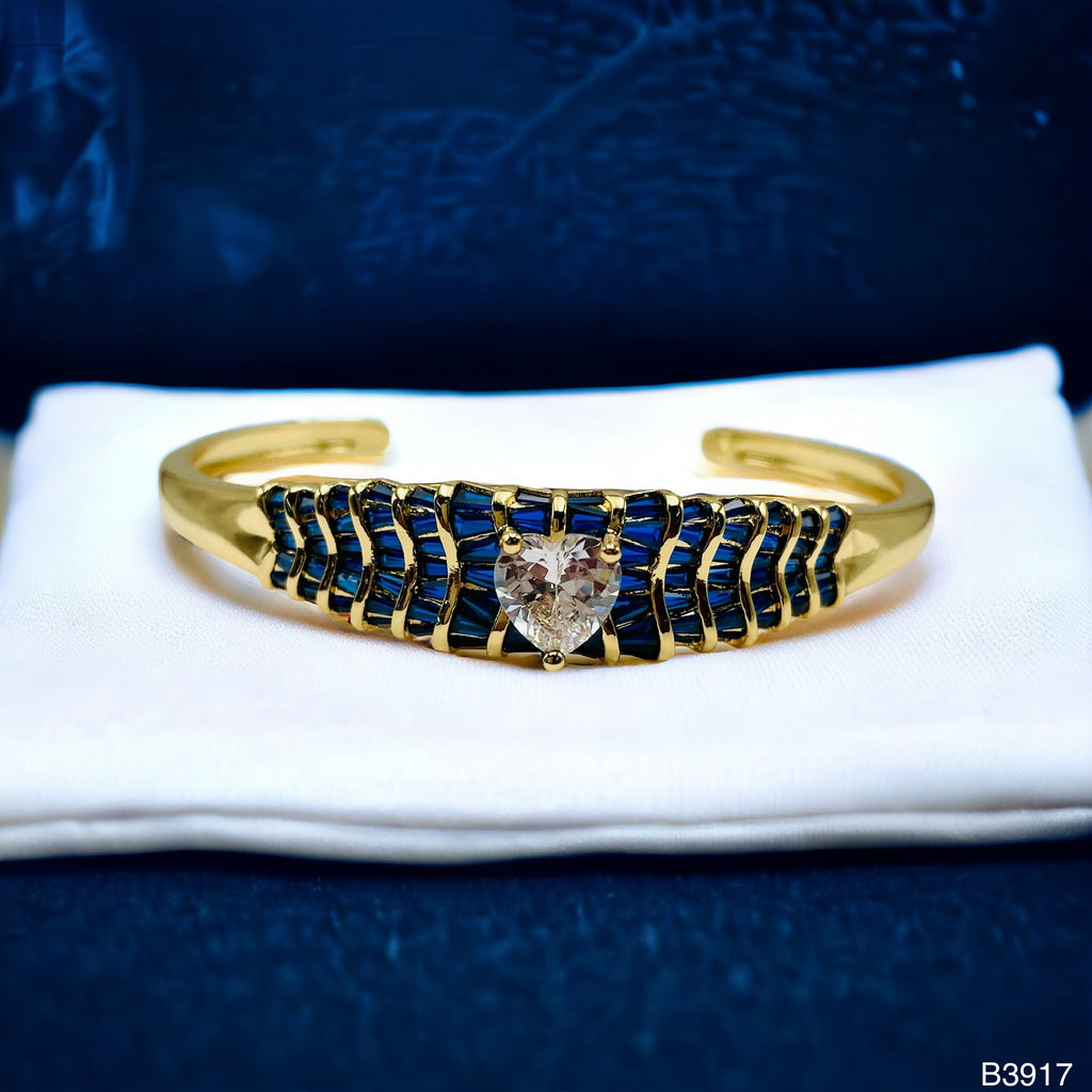 Heart Love CZ 18K Gold Anti Tarnish Cuff Kada Bracelet Bulk