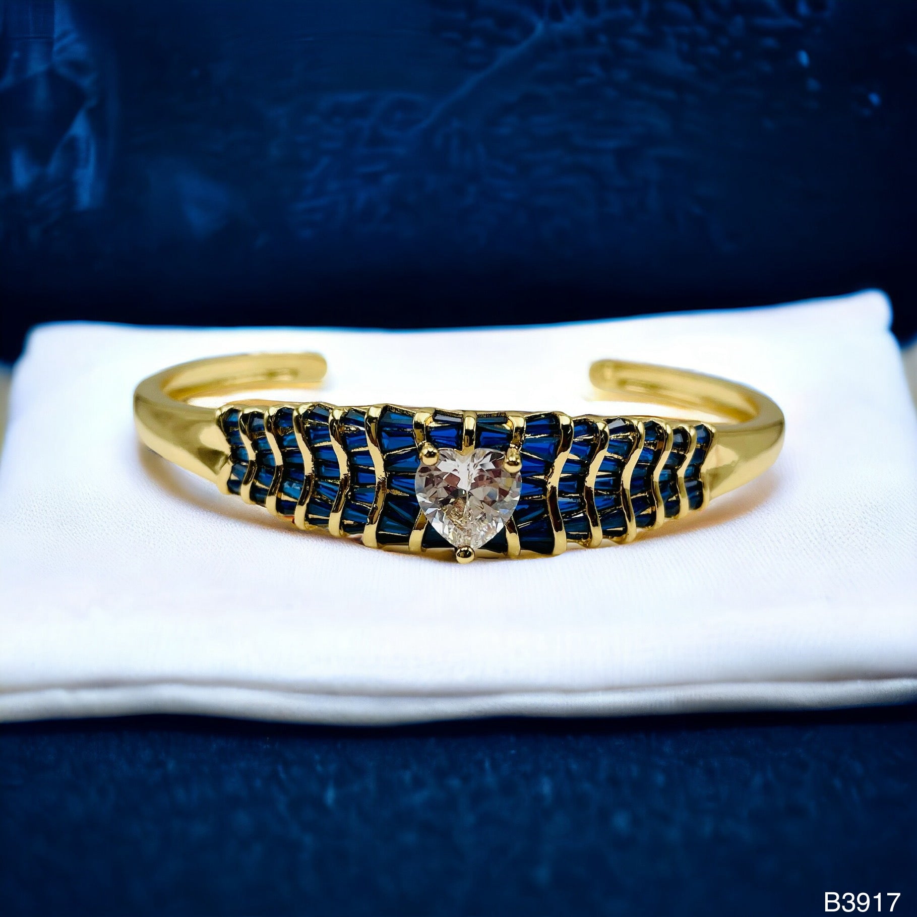 Heart Love CZ 18K Gold Anti Tarnish Cuff Kada Bracelet Bulk