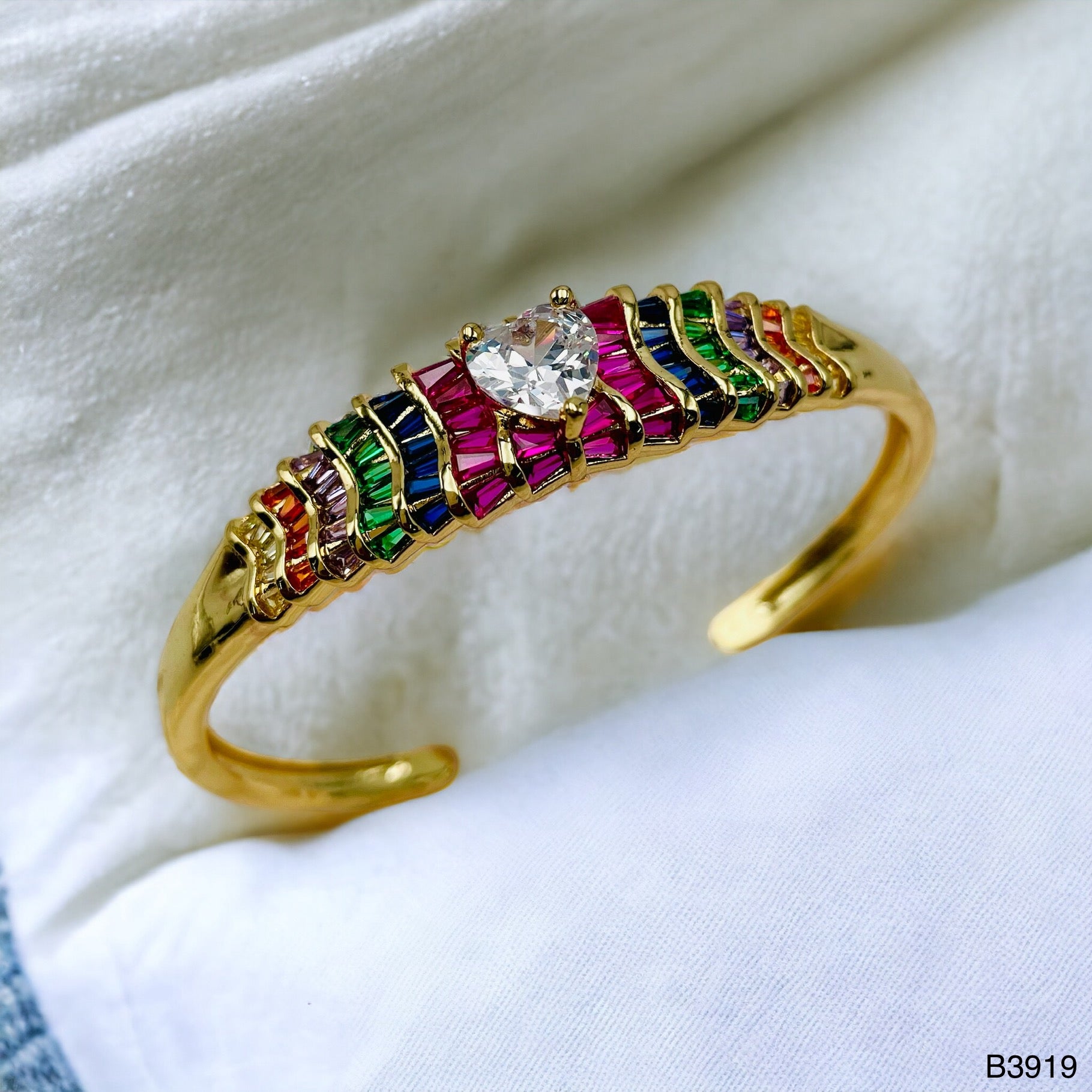 Heart Love CZ 18K Gold Anti Tarnish Cuff Kada Bracelet Bulk