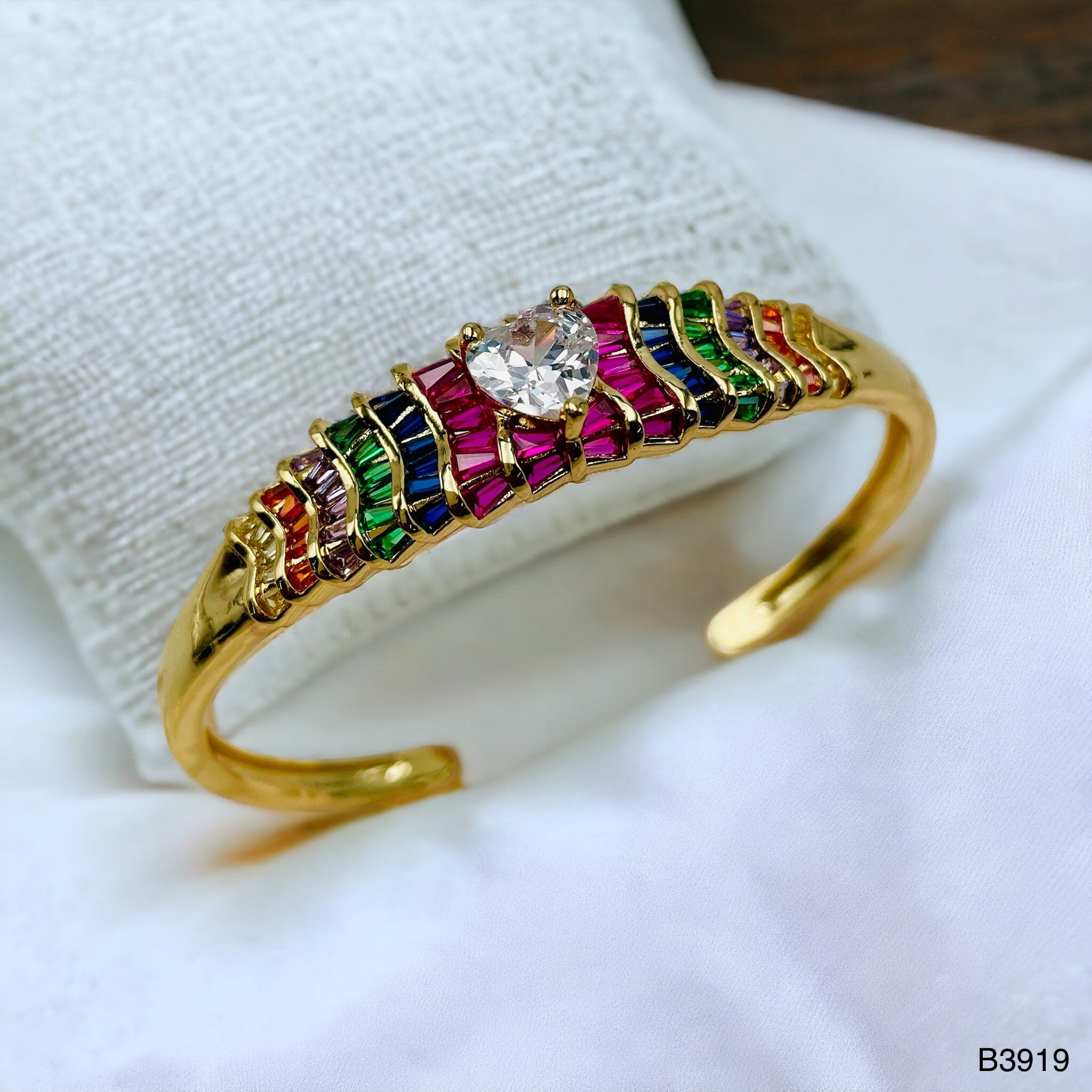 Heart Love CZ 18K Gold Anti Tarnish Cuff Kada Bracelet Bulk