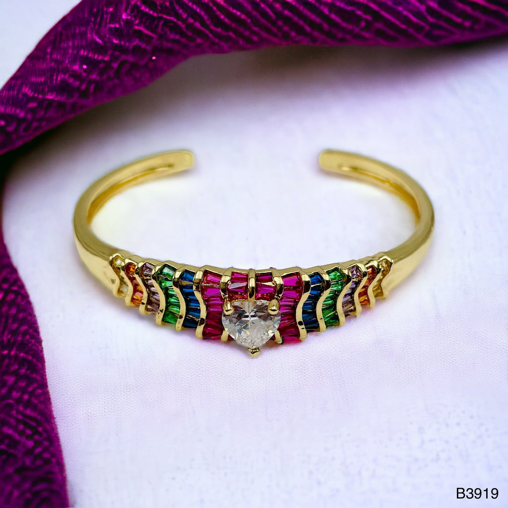 Heart Love CZ 18K Gold Anti Tarnish Cuff Kada Bracelet Bulk