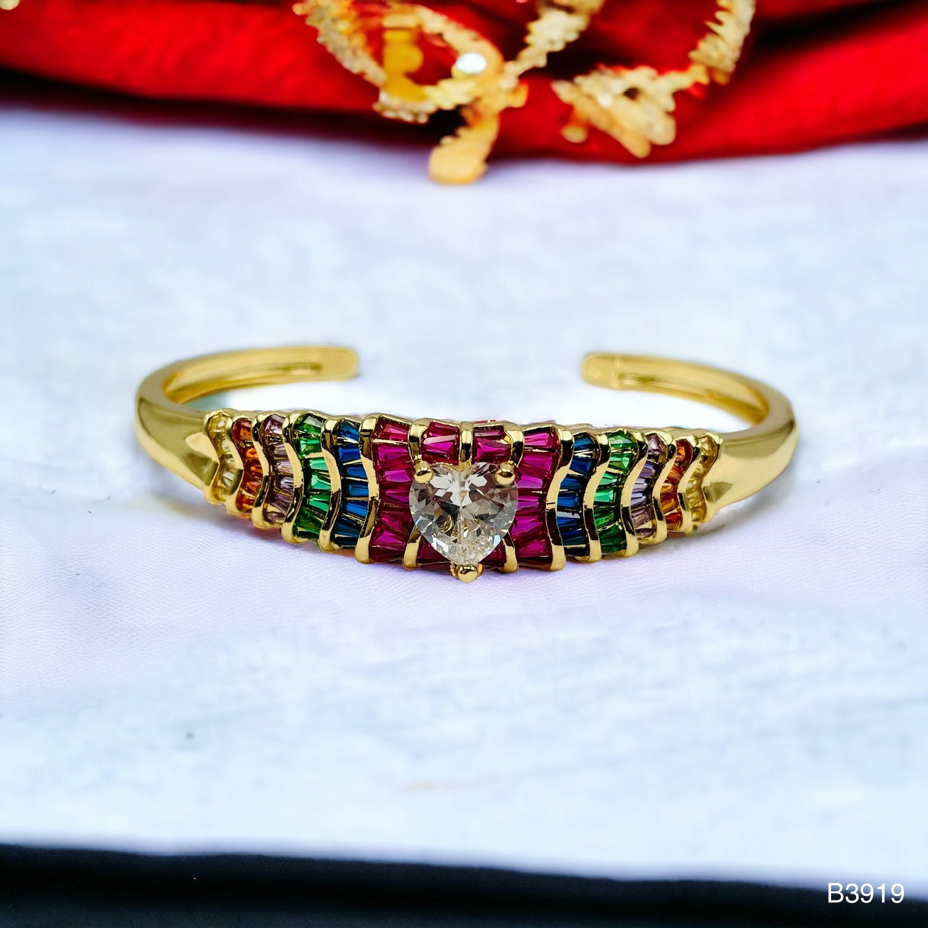 Heart Love CZ 18K Gold Anti Tarnish Cuff Kada Bracelet Bulk