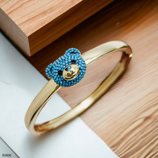 Turquoise Blue Sapphire Teddy Bear 18K Gold Anti Tarnish Openable Kada Bangle for Women Main image