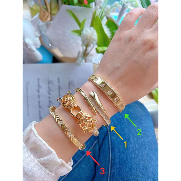 Dual Layer Wave CZ 18K Gold Anti Tarnish Kada Cuff Bangle Bulk Main image
