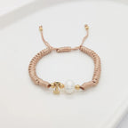 A Personalised Letter Alphabet Initial Pearl Braided Beige Rope Adjustable Thread Bracelet