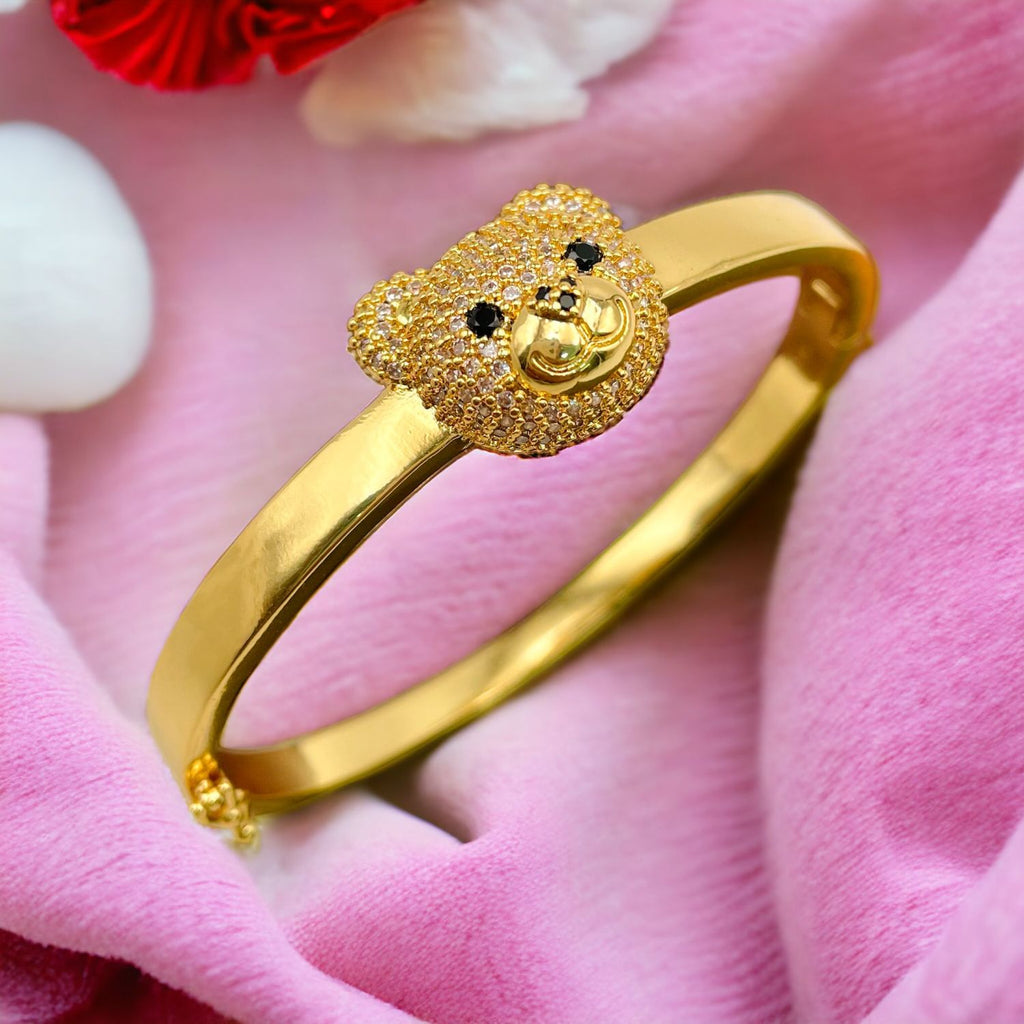 Teddy Bear CZ Copper 18K Gold Kada Anti Tarnish Bracelet Bulk