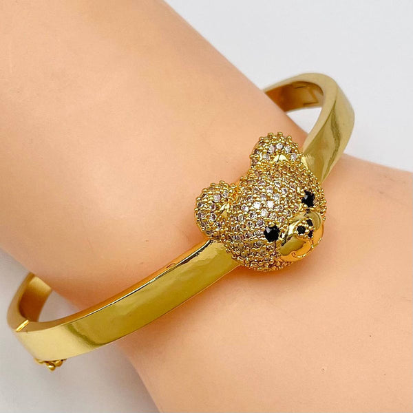Teddy Bear CZ Copper 18K Gold Kada Anti Tarnish Bracelet Bulk Secondary image