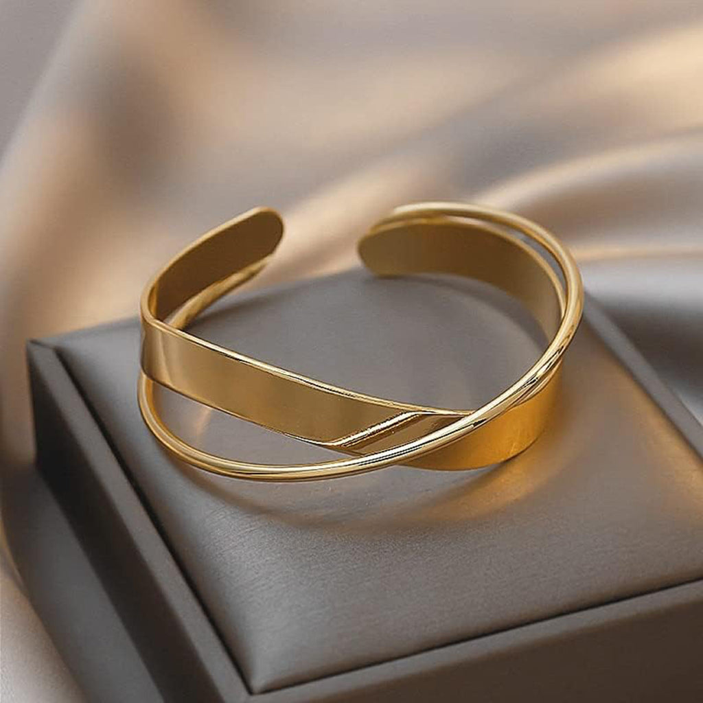 Twisted Cross Over 18K Gold Anti Tarnish Bracelet Cuff For Women Bulk