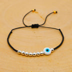 Evil Eye Mother Of Pearl Beads Black Rose Gold Anti Tarnish Slim Adjustable Threads Bracelet For Women