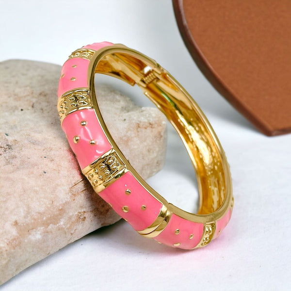 Traditional Enamel Pink 18K Gold Anti Tarnish Openable Kada Women Bulk Main image