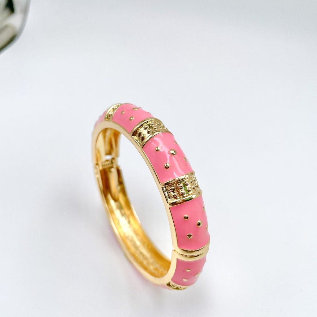 Traditional Enamel Pink 18K Gold Anti Tarnish Openable Kada Women Bulk