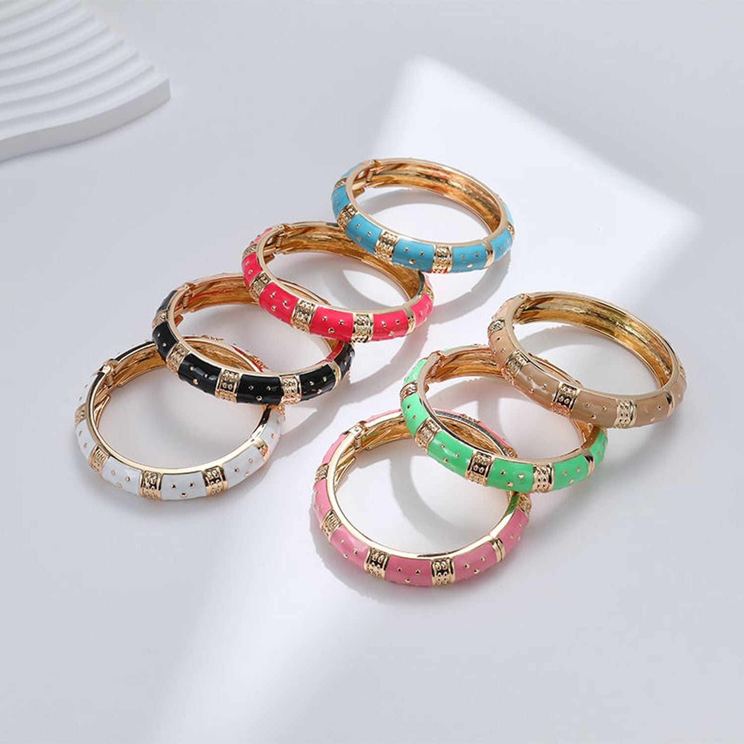 Traditional Enamel Pink 18K Gold Anti Tarnish Openable Kada Women Bulk