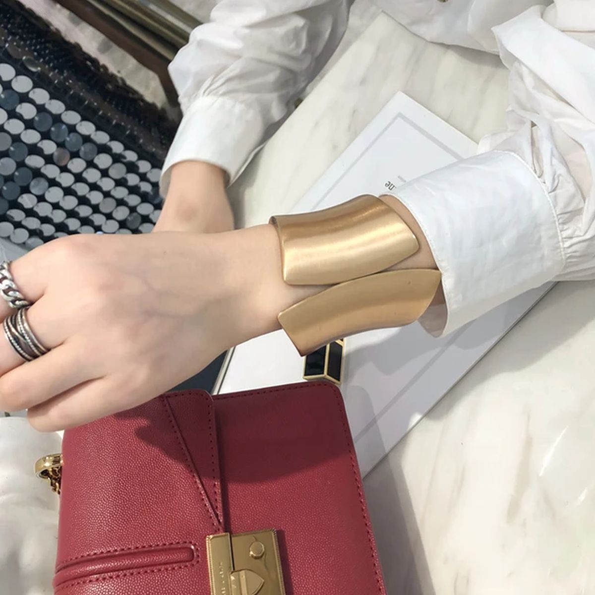 Big Geometry 18K Gold Anti Tarnish Openable Kada Bracelet Women Bulk