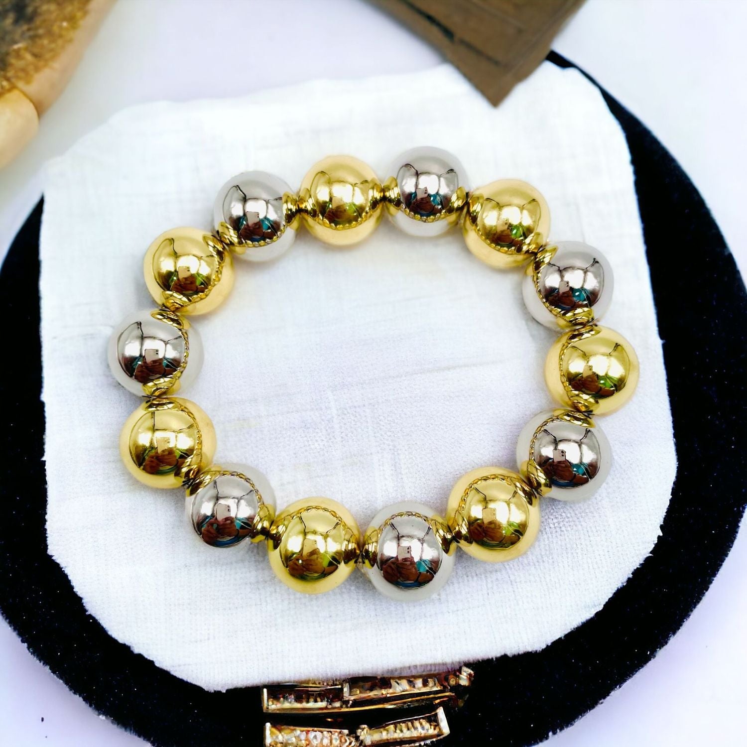 Two Tone Gold Silver Anti Tarnish Ball Stackable Bracelet Bulk
