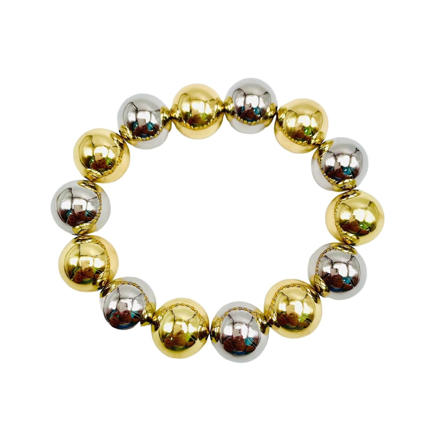 Two Tone Gold Silver Anti Tarnish Ball Stackable Bracelet Bulk
