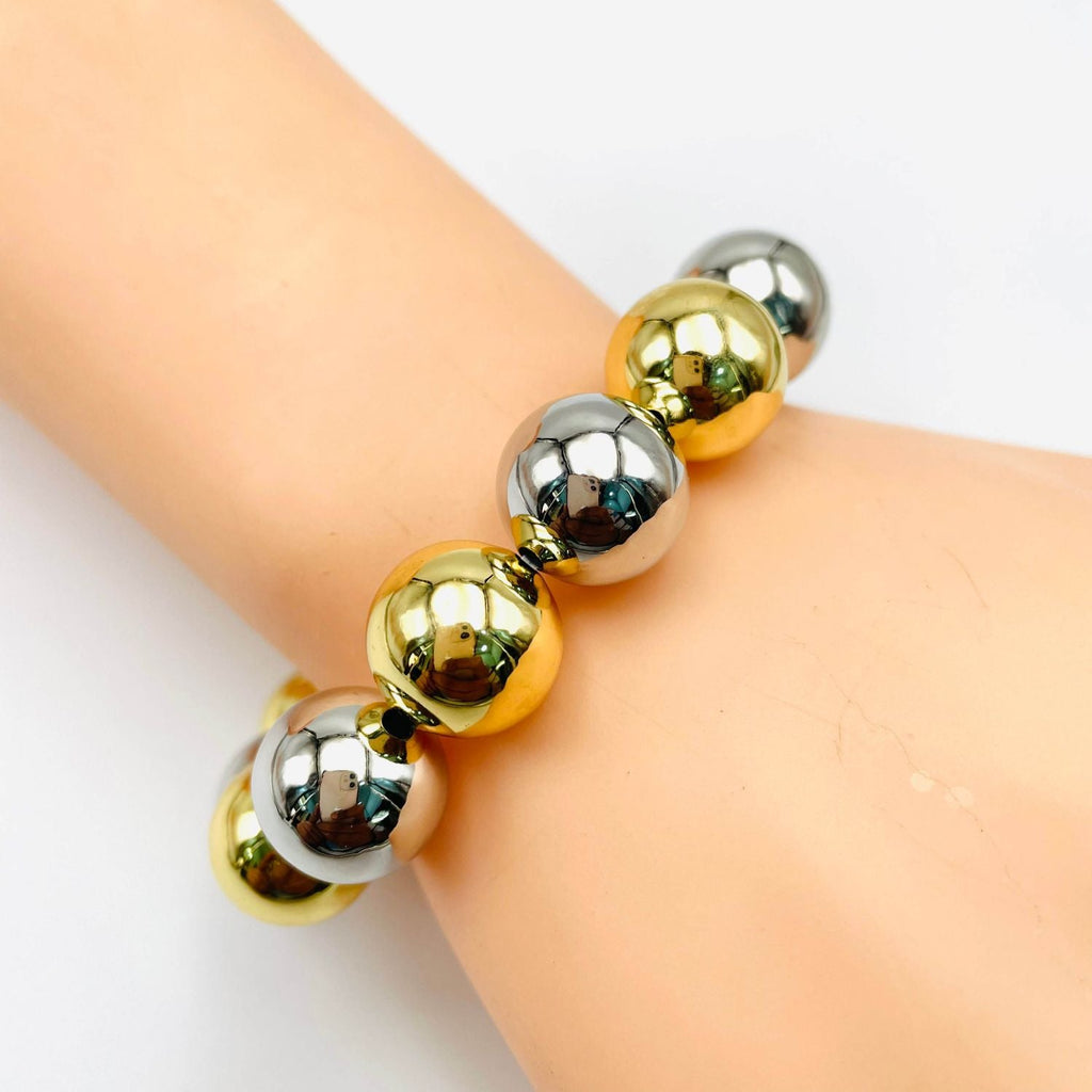 Two Tone Gold Silver Anti Tarnish Ball Stackable Bracelet Bulk