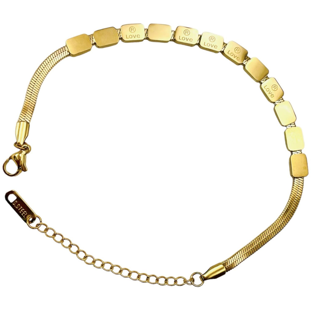 Love 18K Gold Stainless Steel Anti Tarnish Snake Chain Bracelet Bulk