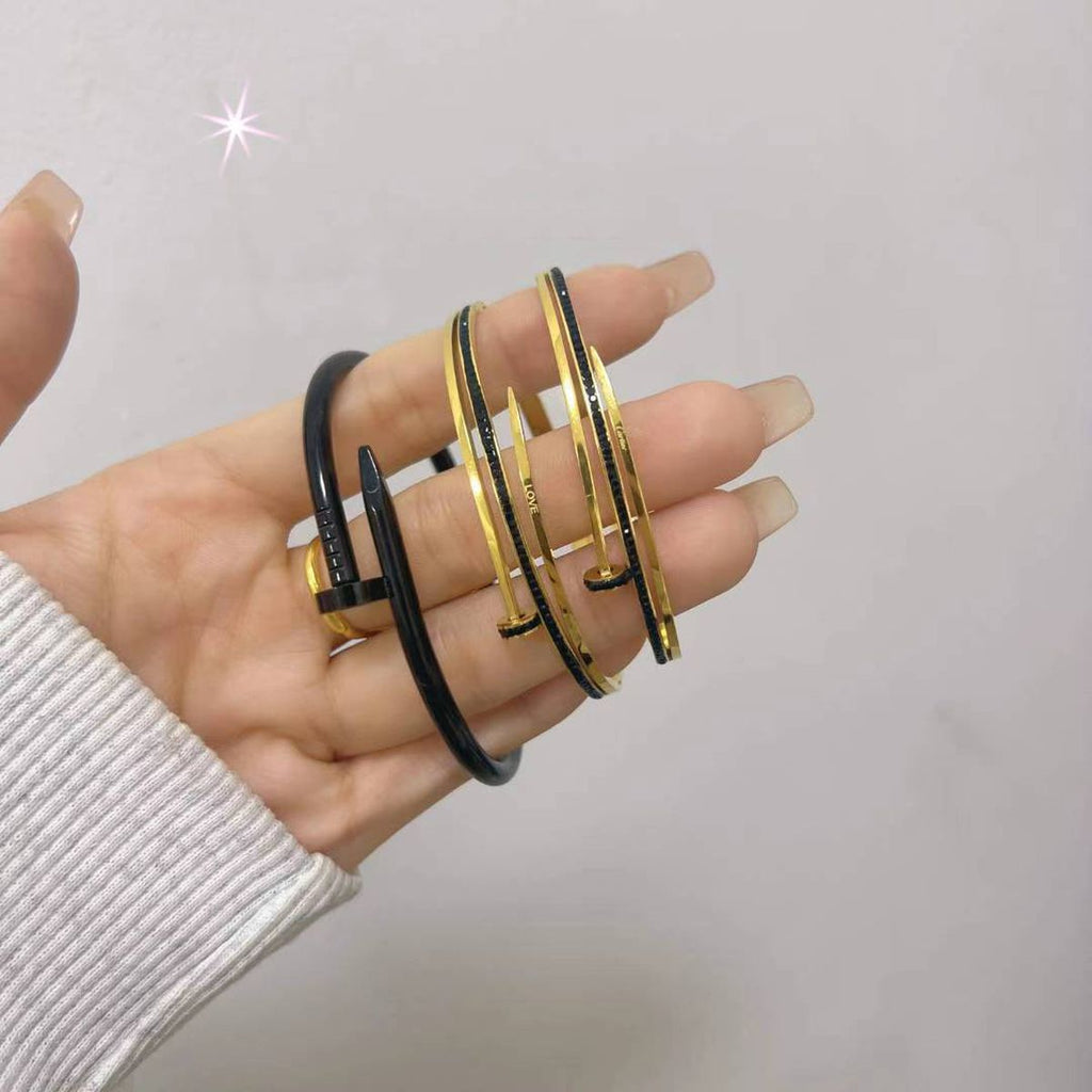 Nail Enamel Black 18K Gold Anti Tarnish Openable Kada Bracelet Bulk