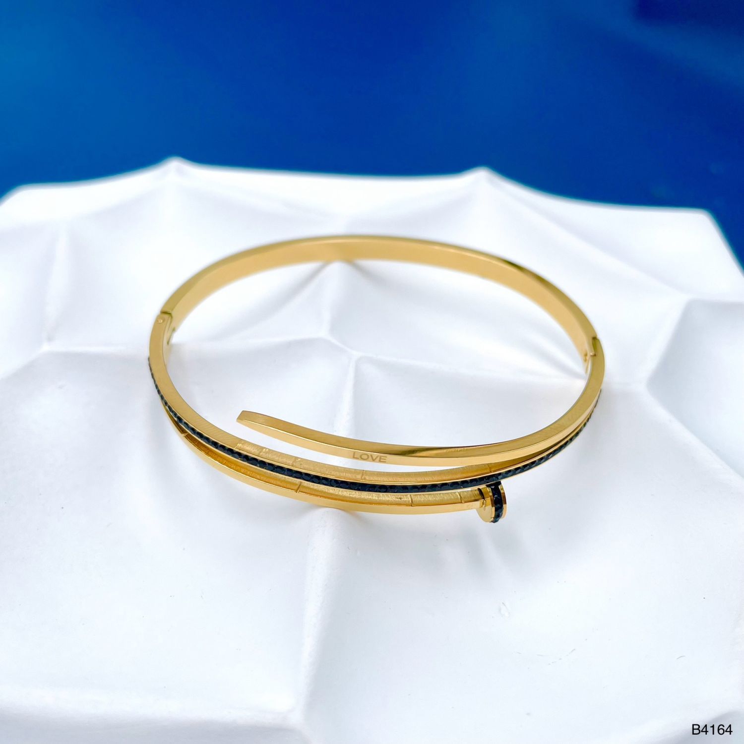 Nail Enamel Black 18K Gold Anti Tarnish Openable Kada Bracelet Bulk Main image