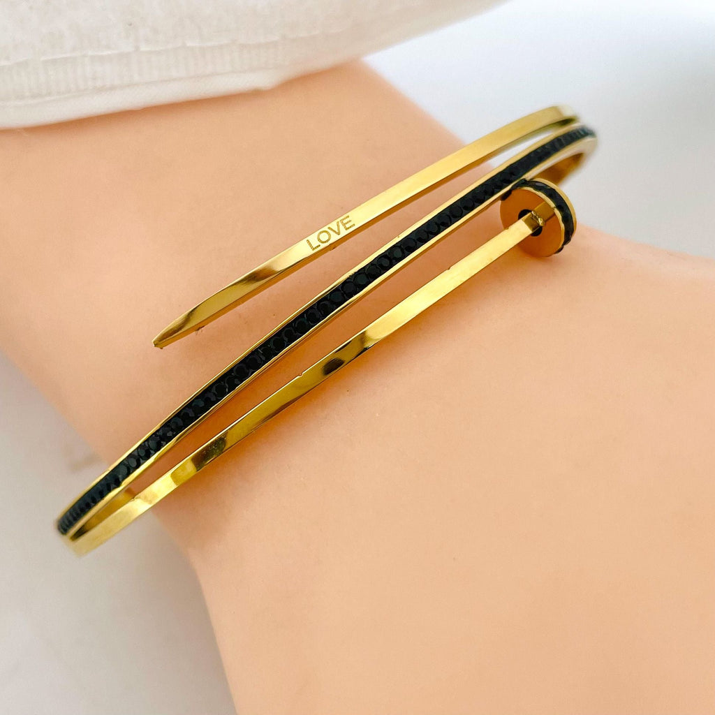 Nail Enamel Black 18K Gold Anti Tarnish Openable Kada Bracelet Bulk