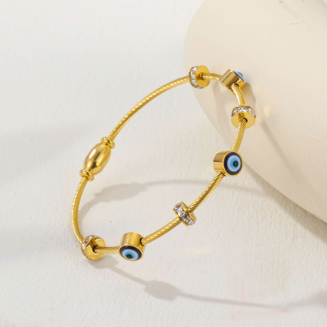 Evil Eye CZ Blue Gold Anti Tarnish Stainless Steel Kada Bracelet Bulk Main image