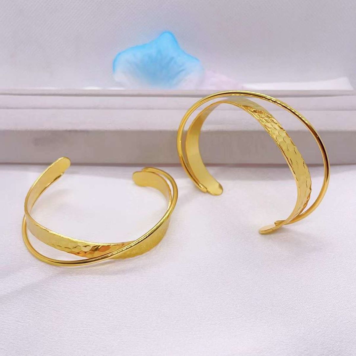 Dented Cross Over 18K Gold Anti Tarnish Bracelet Cuff For Women Bulk