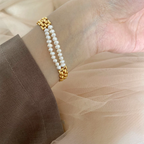 Dual Layer Pearl White Gold Stainless Steel Anti Tarnish Bracelet Bulk