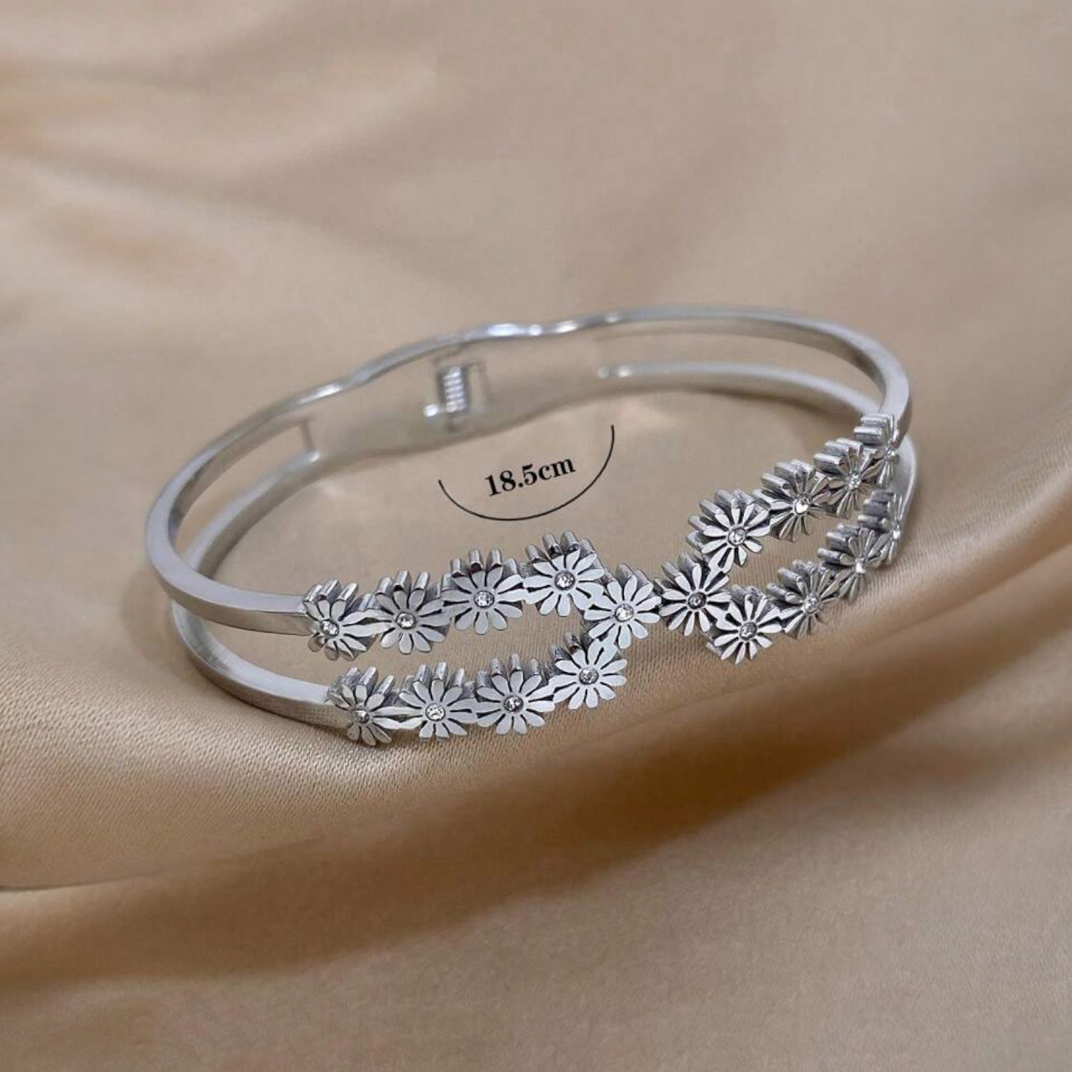Daisy Flower CZ Silver Anti Tarnish Openable Kada Bracelet Bulk