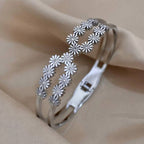 Daisy Flower CZ Silver Anti Tarnish Openable Kada Bracelet Bulk