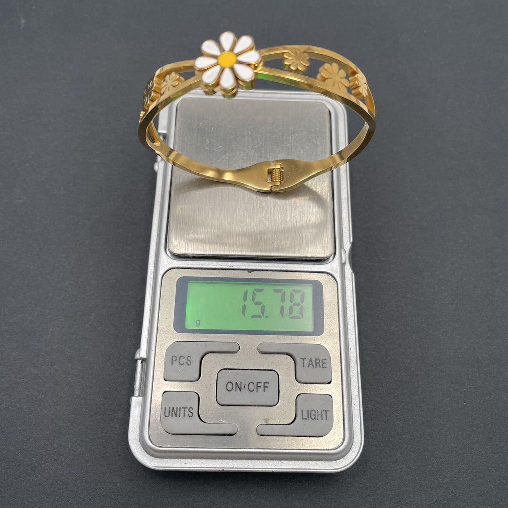 Daisy Flower White Gold Anti Tarnish Openable Kada Bracelet Bulk