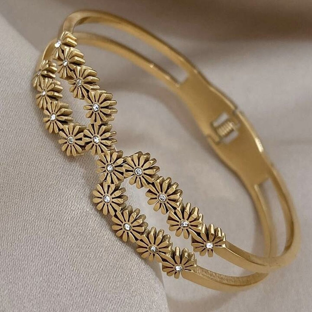 Daisy Flower CZ Silver Anti Tarnish Openable Kada Bracelet Bulk