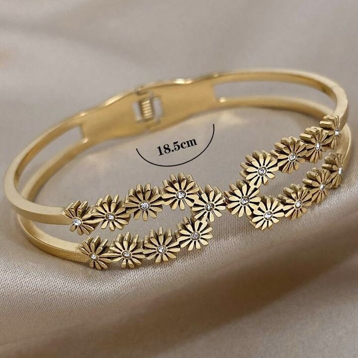 Daisy Flower CZ Silver Anti Tarnish Openable Kada Bracelet Bulk