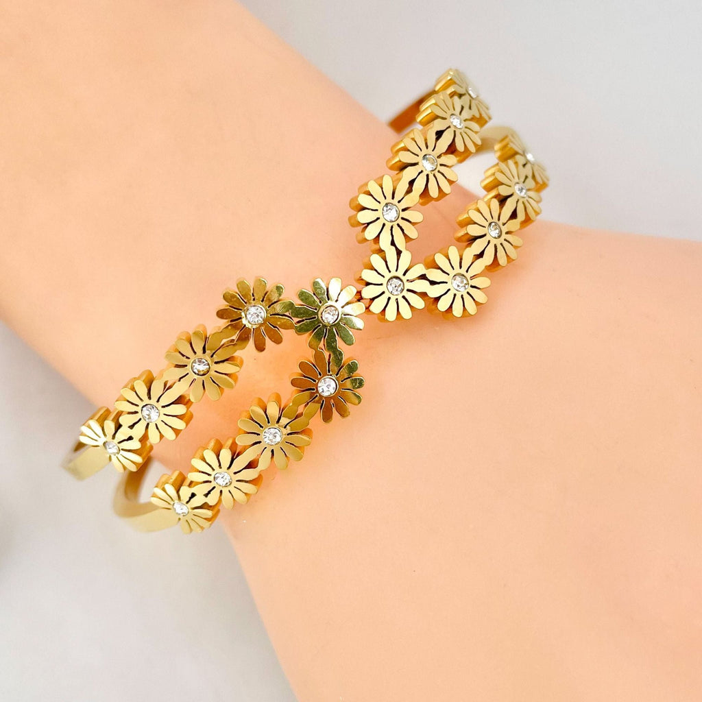 Daisy Flower CZ Silver Anti Tarnish Openable Kada Bracelet Bulk