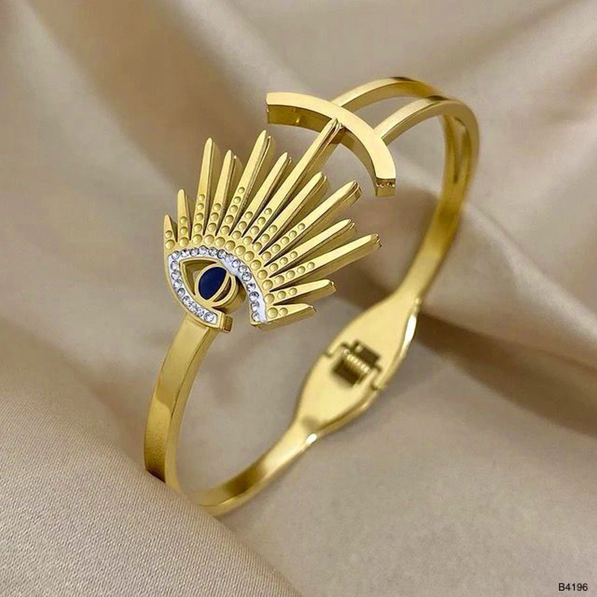 Eyelash Evil Eye CZ 18K Gold Anti Tarnish Openable Kada Bracelet Bulk Main image