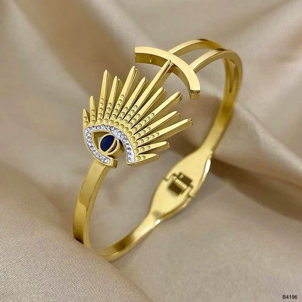 Eyelash Evil Eye CZ 18K Gold Anti Tarnish Openable Kada Bracelet Bulk