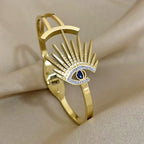 Eyelash Evil Eye CZ 18K Gold Anti Tarnish Openable Kada Bracelet Bulk
