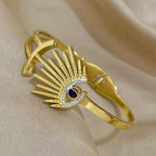 Eyelash Evil Eye CZ 18K Gold Anti Tarnish Openable Kada Bracelet Bulk
