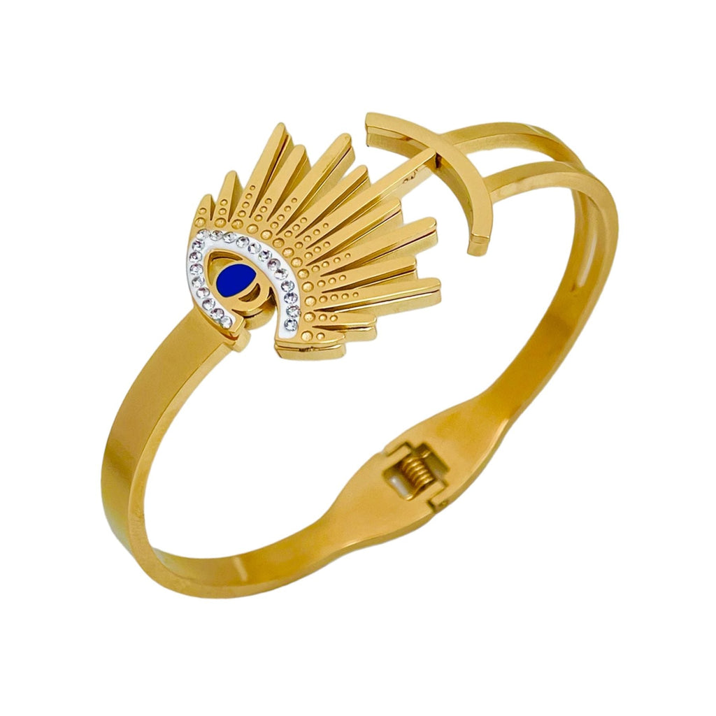 Eyelash Evil Eye CZ 18K Gold Anti Tarnish Openable Kada Bracelet Bulk
