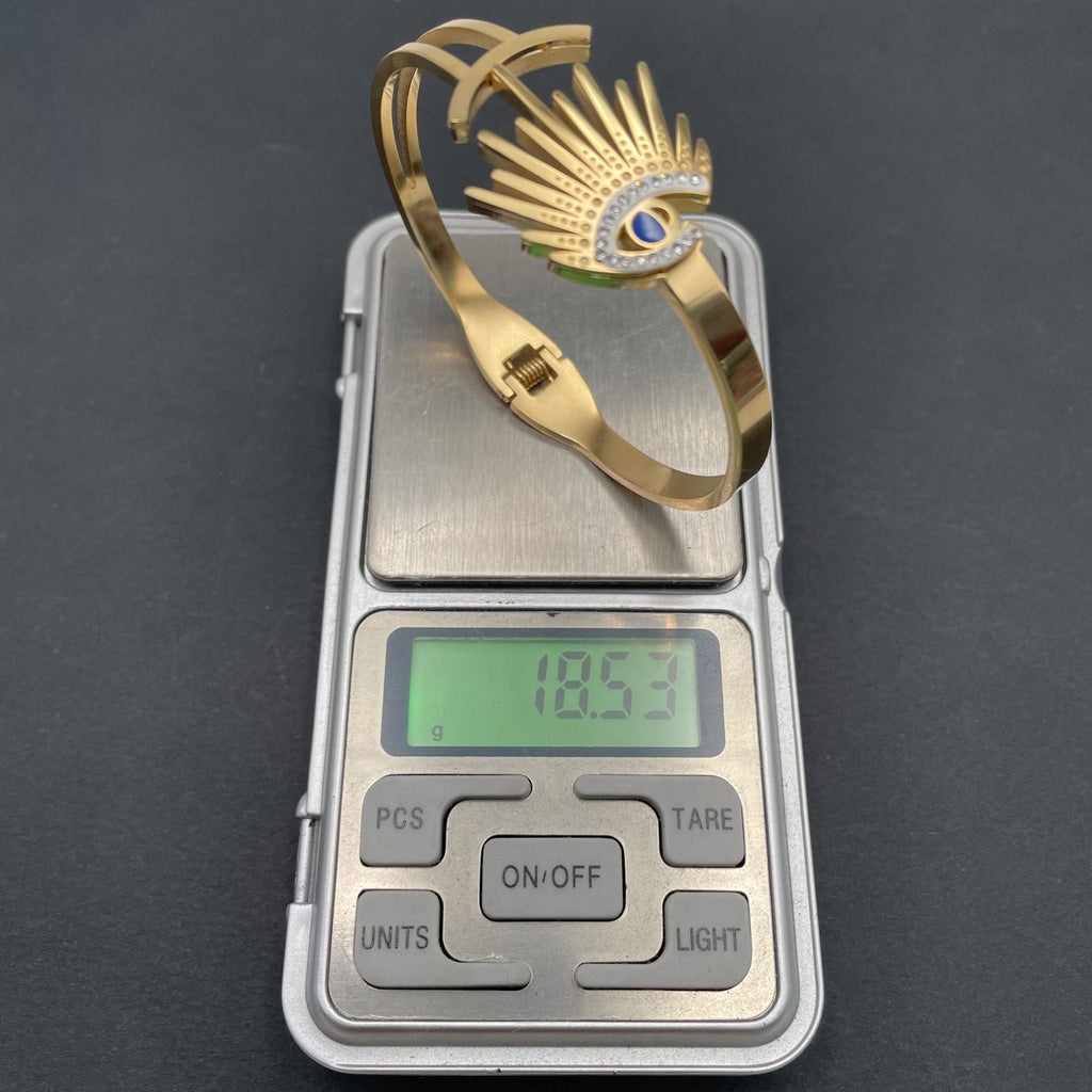 Eyelash Evil Eye CZ 18K Gold Anti Tarnish Openable Kada Bracelet Bulk