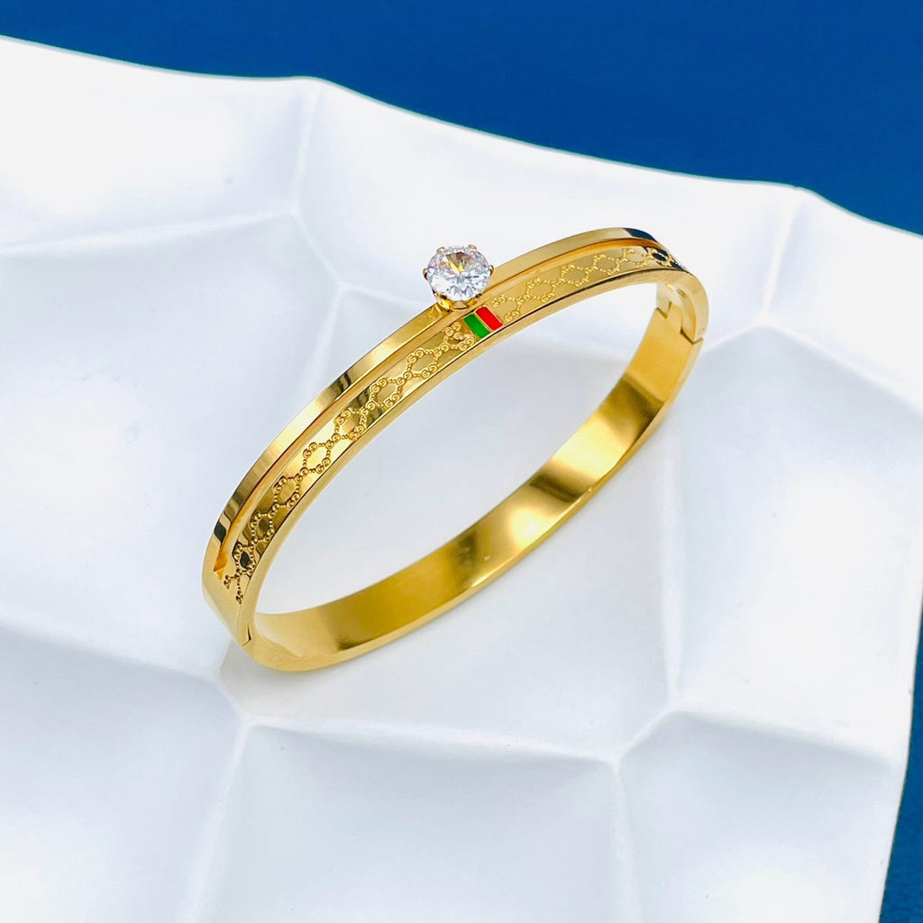 Solitaire CZ Enamel 18K Gold Anti Tarnish Openable Kada Bracelet Bulk