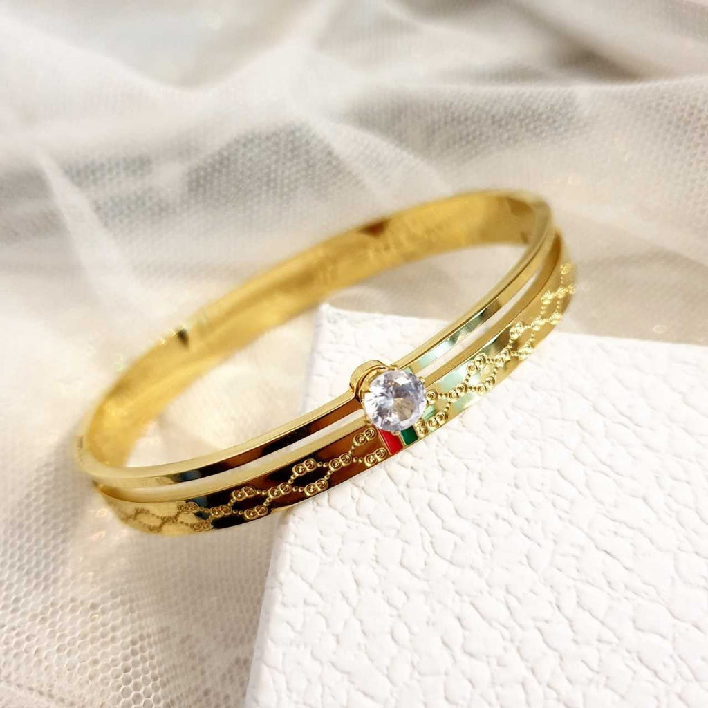 Solitaire CZ Enamel 18K Gold Anti Tarnish Openable Kada Bracelet Bulk