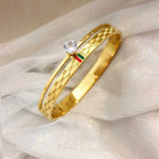 Solitaire CZ Enamel 18K Gold Anti Tarnish Openable Kada Bracelet Bulk
