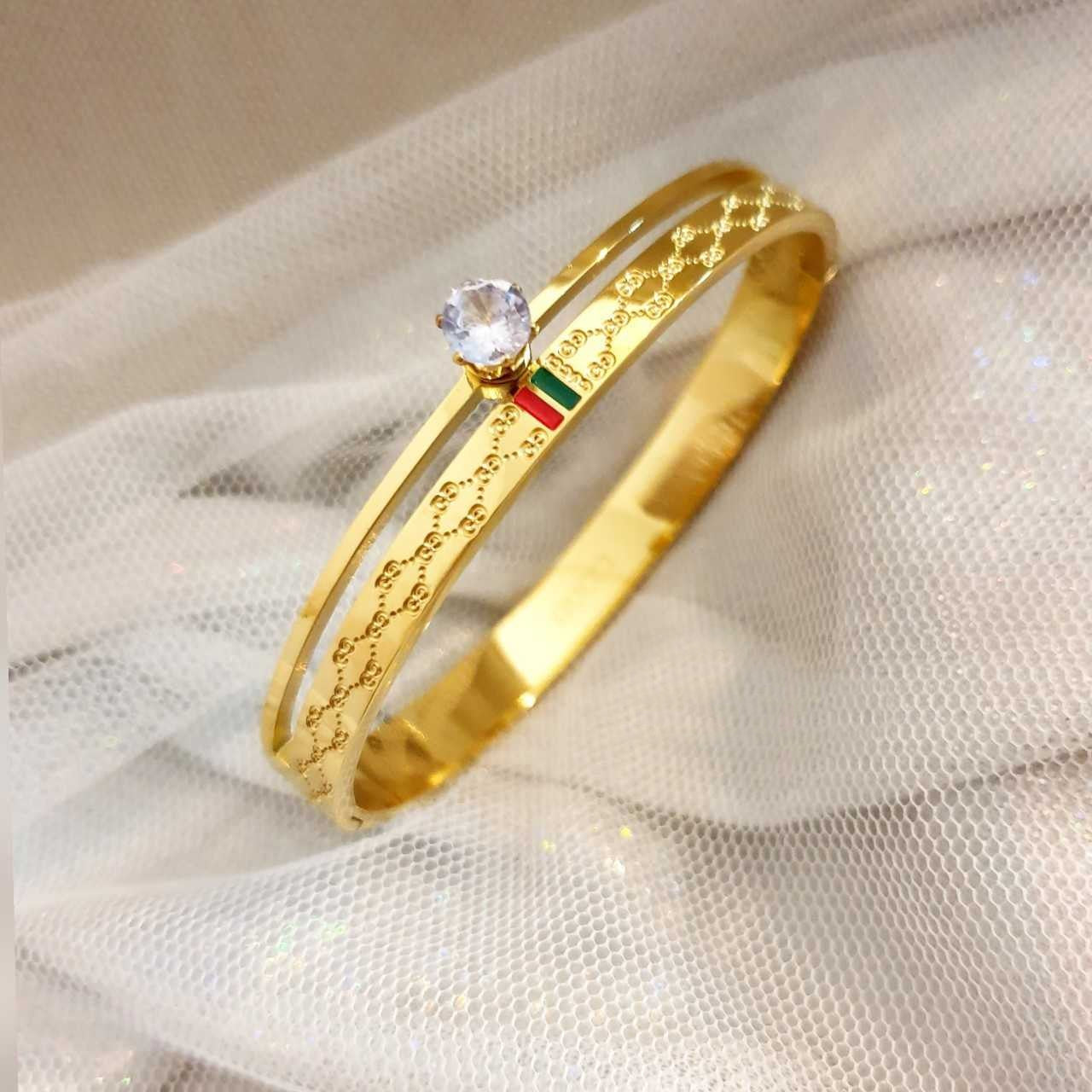 Solitaire CZ Enamel 18K Gold Anti Tarnish Openable Kada Bracelet Bulk