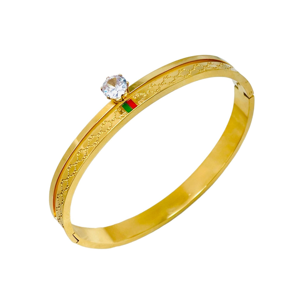 Solitaire CZ Enamel 18K Gold Anti Tarnish Openable Kada Bracelet Bulk