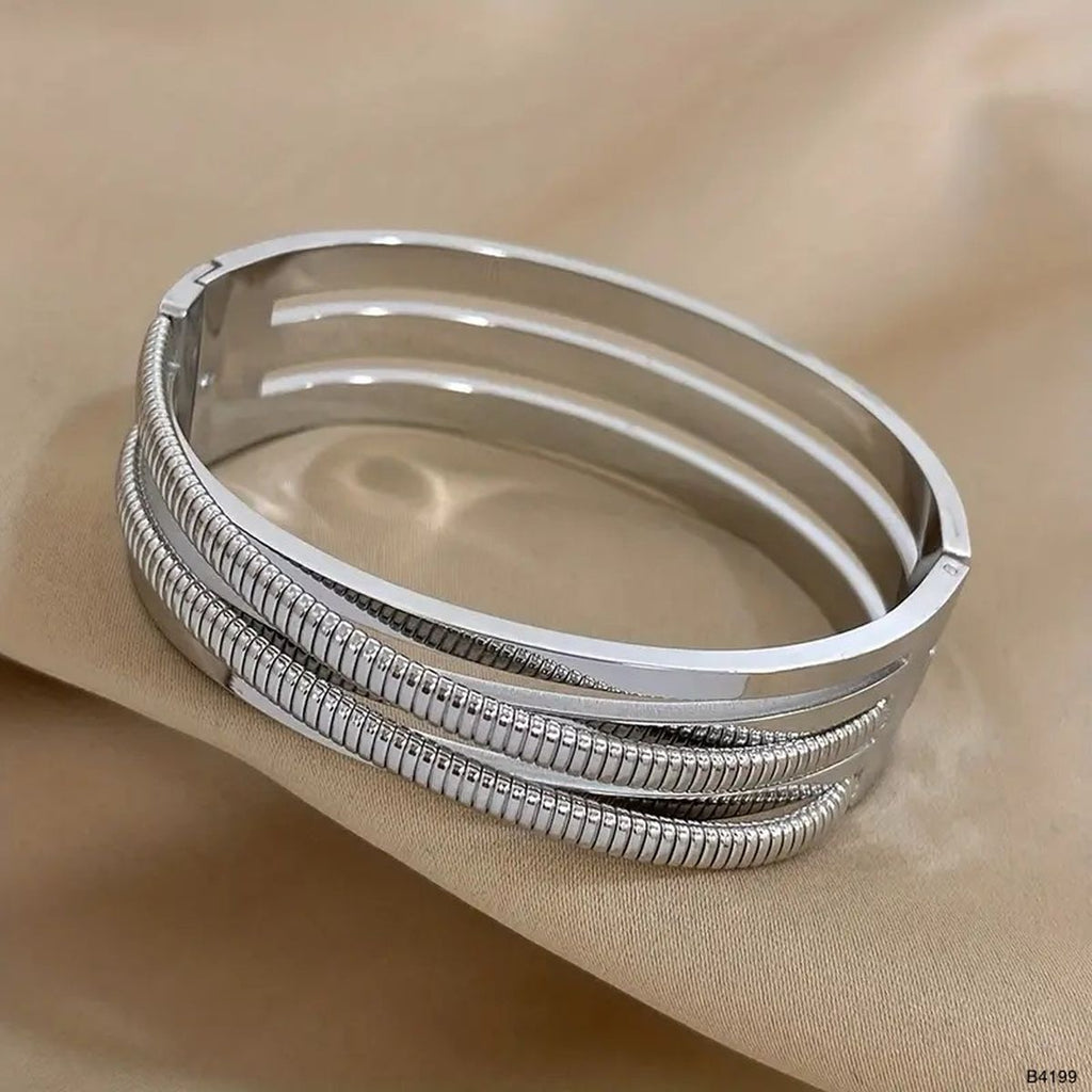 Dual Cross Over Layer Silver Anti Tarnish Openable Kada Bracelet Bulk