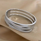 Dual Cross Over Layer Silver Anti Tarnish Openable Kada Bracelet Bulk