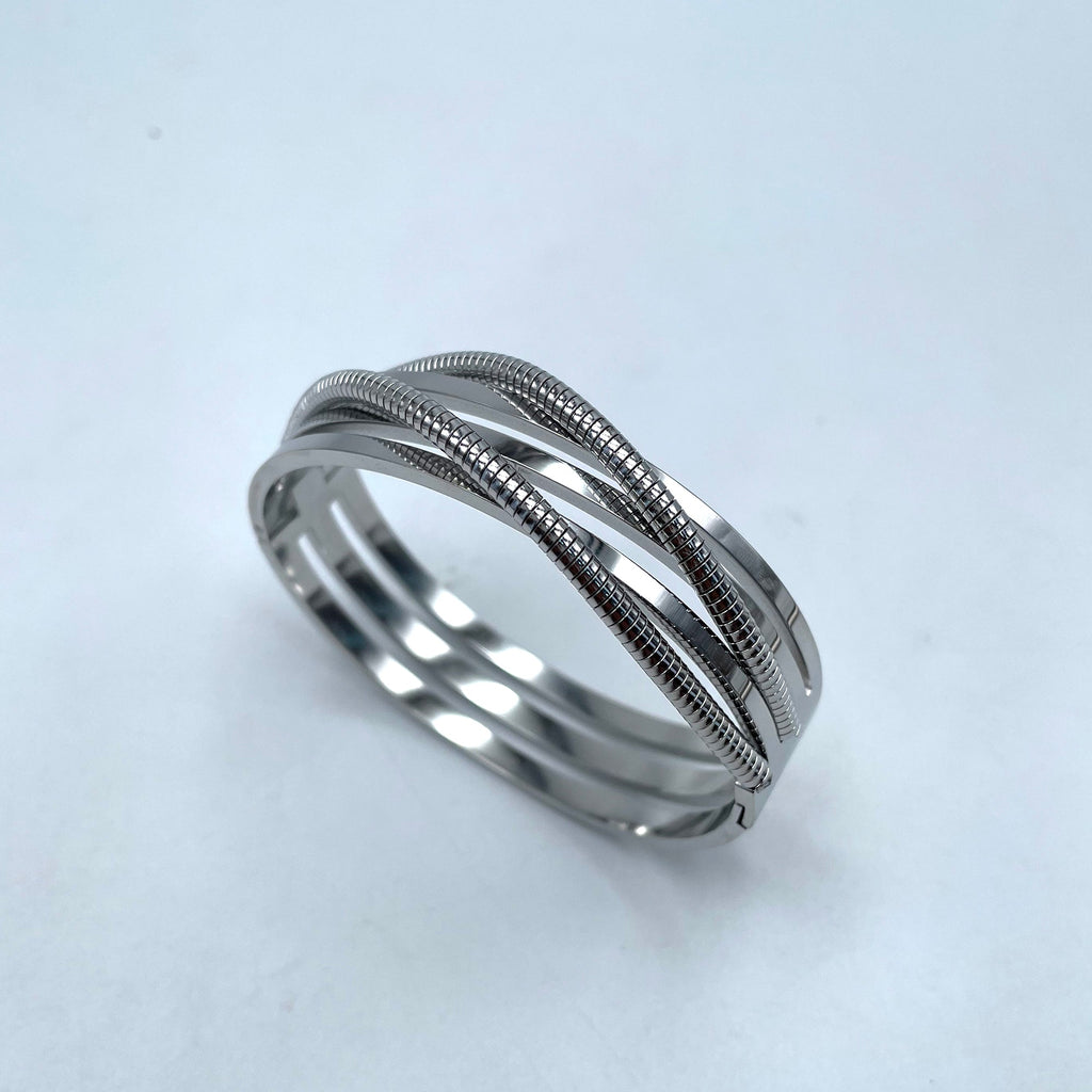 Dual Cross Over Layer Silver Anti Tarnish Openable Kada Bracelet Bulk