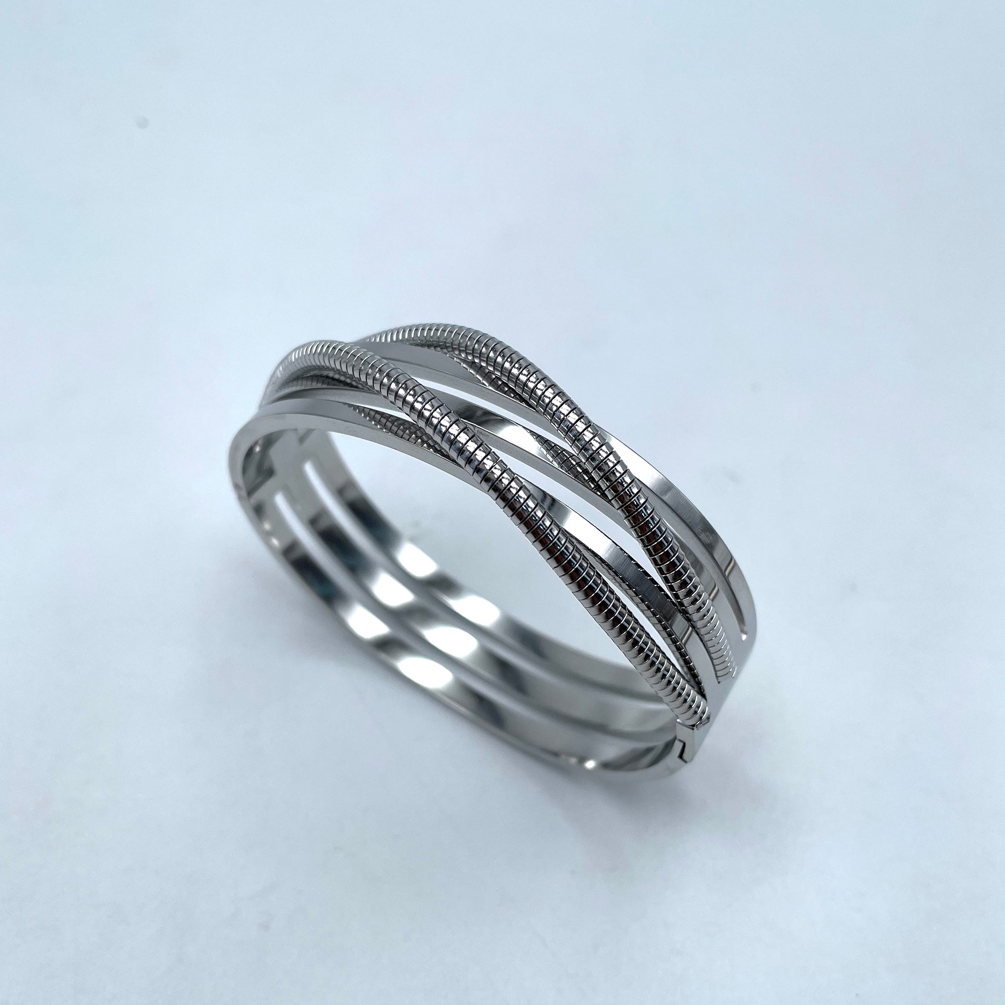 Dual Cross Over Layer Silver Anti Tarnish Openable Kada Bracelet Bulk