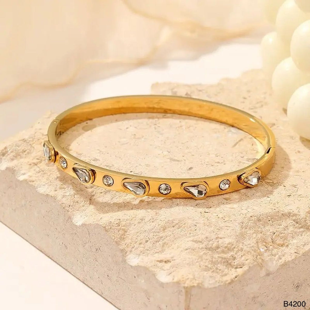 Drop Cubic Zirconia 18K Gold Anti Tarnish Openable Kada Bracelet Bulk